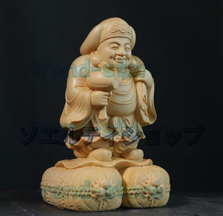 超人気★一刀彫り 手彫り 仏教工芸品 仏師手仕上げ品 七福神 大黒天立像拍卖