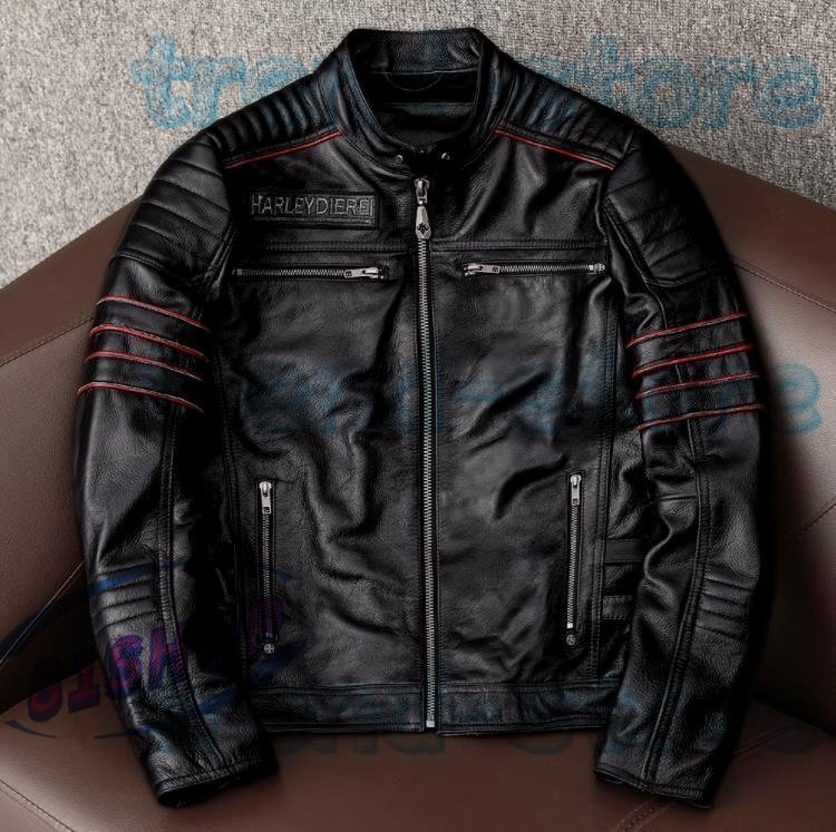 レザージャケット 牛革 シングルライダース 刺繍 本革ジャン カウハイド カーコート バイクジャケット メンズファッション拍卖