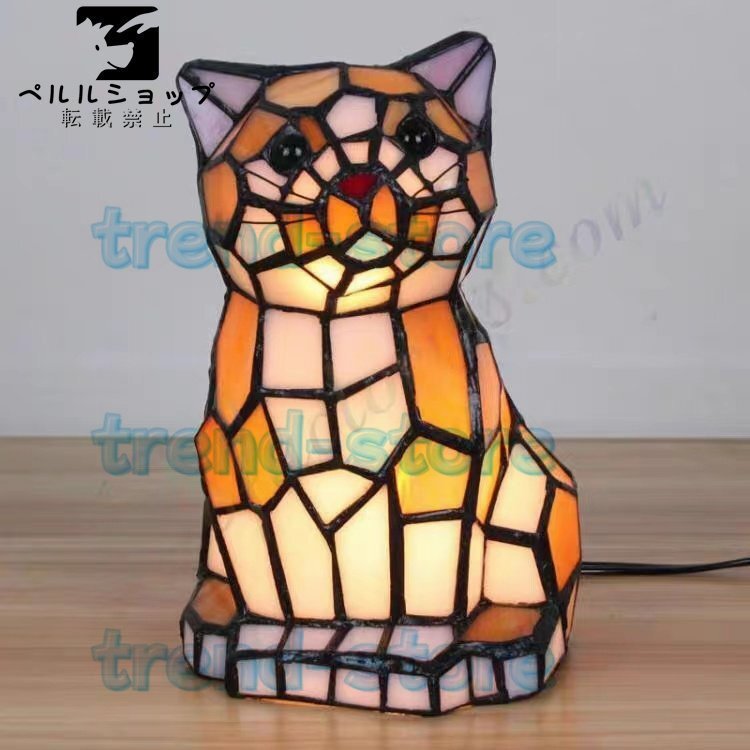 猫 ステンドグラス テーブル ライト ランプ 卓上 間接 照明 スタンド ライト ベッドサイド ランプ拍卖