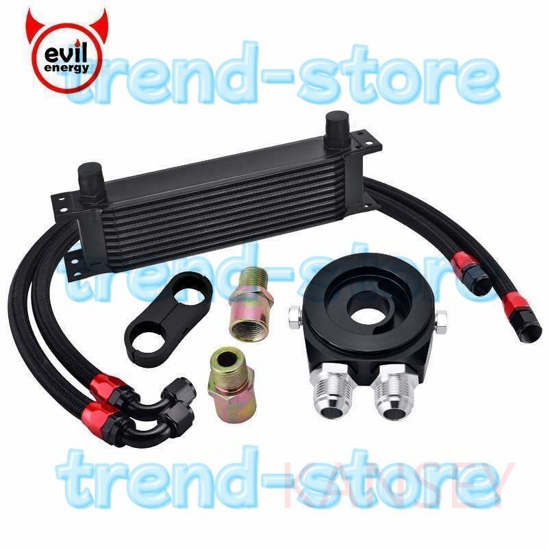 邪悪なエネルギー 10Row AN10 エンジンオイルクーラーキット + オイルフィルタークーラーサンドイッチ + スイベルオ拍卖