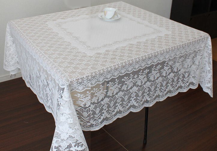 撥水加工テーブルクロス (140×140cm)ジャガードレース 正方形テーブル用もしくは円形 日本製 ホワイトkaei-5818-140×140拍卖