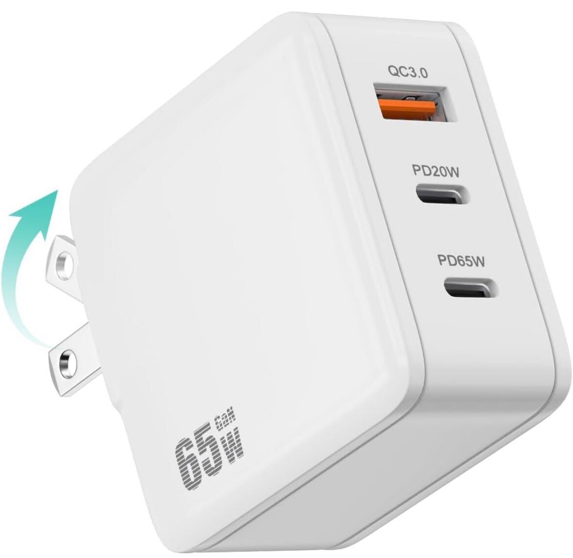 PD USB充電器 65W GaN Type C 急速充電器 高速充電器 PD対応 USB-C×2 & USB A 3ポートGaN(窒化ガリウム) 折りたたみ式プラグ PSE技術基準拍卖