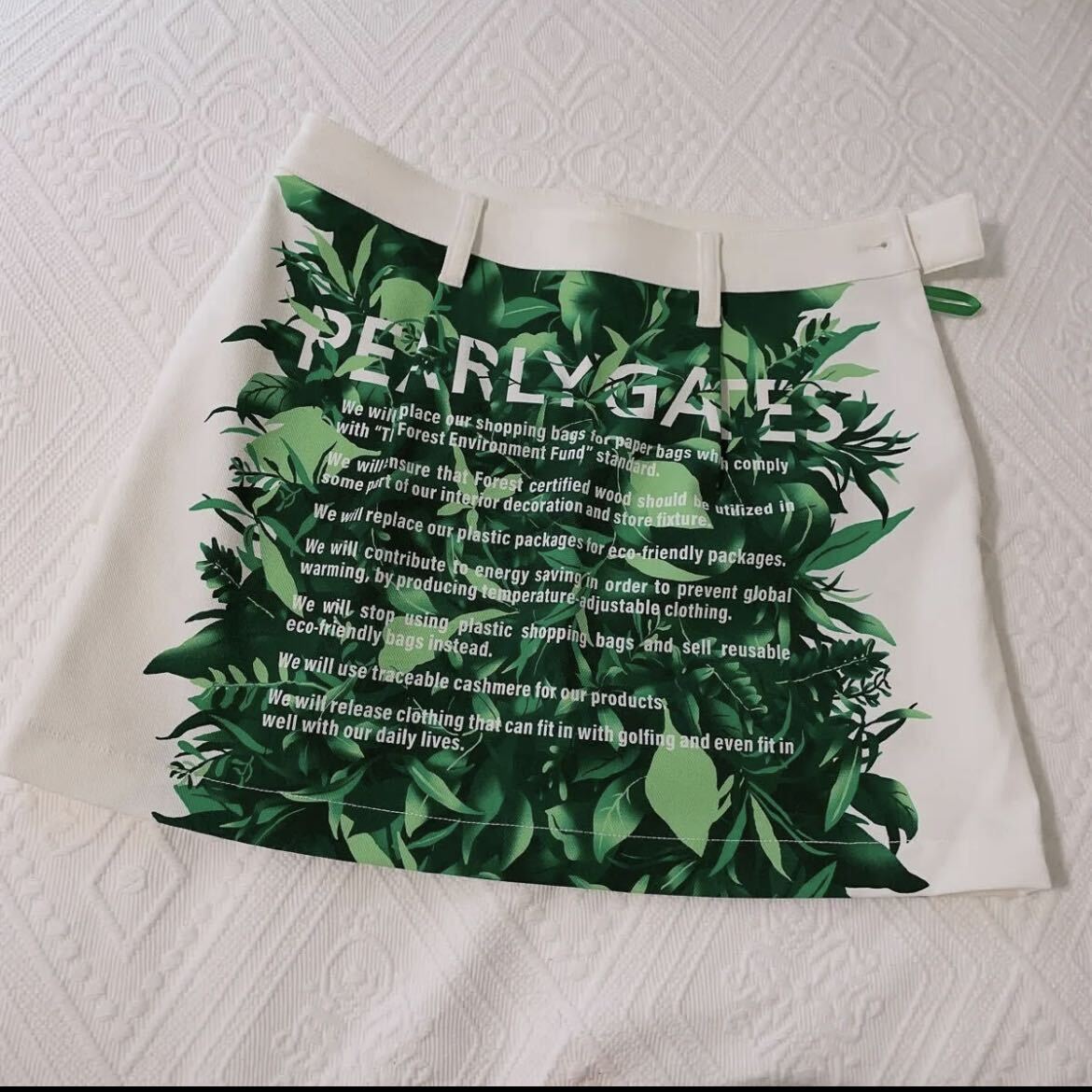 値下げ★PEARLY GATES パーリーゲイツ 2022年モデル スカート グリーン ボタニカル総柄 ホワイト系 0 ゴルフウェア 超美品 白 総柄拍卖