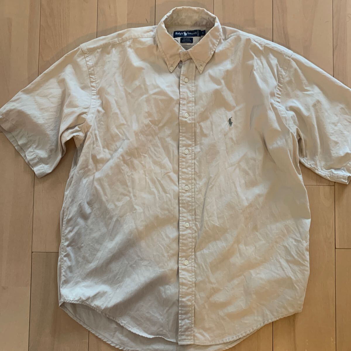 90s【POLO RALPH LAUREN】ポロ ラルフローレン USA製 BLAIRE ベージュ 半袖オーバーサイズシャツ ほぼデッド 替えボタン付拍卖