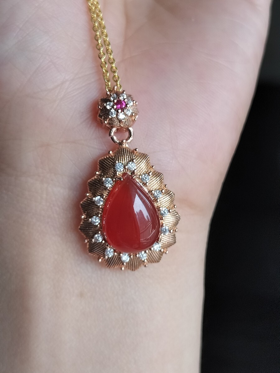 カーネリアン 瑪瑙 赤玉瑪瑙 メノー 天然玉 ネックレスのペンダントトップ拍卖