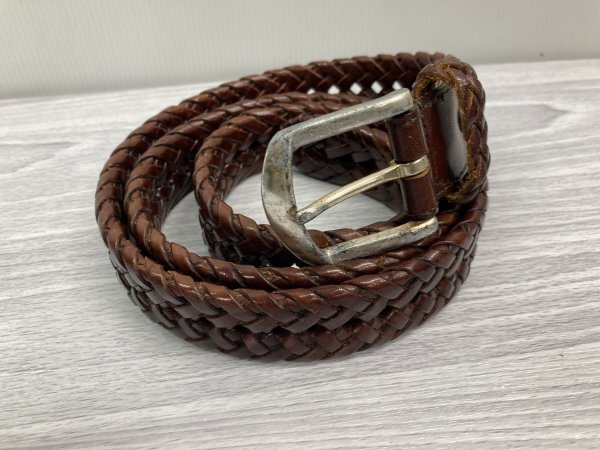 大きいサイズ ビジネス カジュアル ベルト メッシュ 牛革 W最長実寸約96cm 茶★SAMPLE中古格安!拍卖