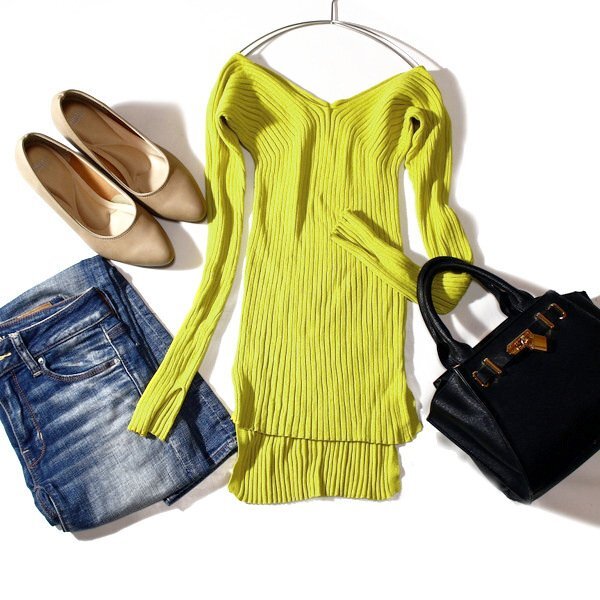 美品 (株)フランドル INED イネド スリット入り リブストレッチ レーヨンニット プルオーバー 9号 M 春 秋 合服 24E02拍卖