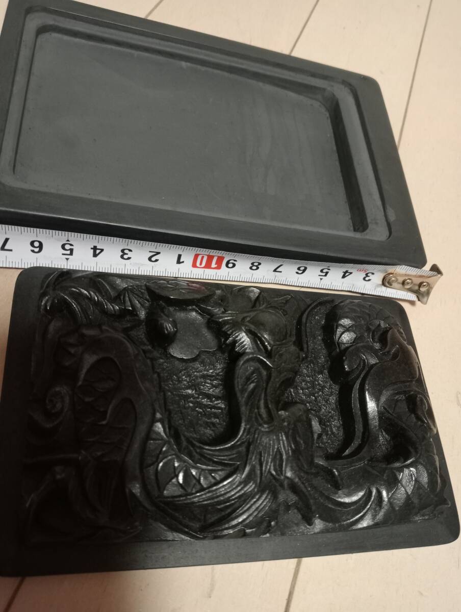 未使用 硯 すずり 書道具 彫刻 中国硯 鳳凰 龍 文房具 東洋彫刻 スズリ 骨董品 拍卖