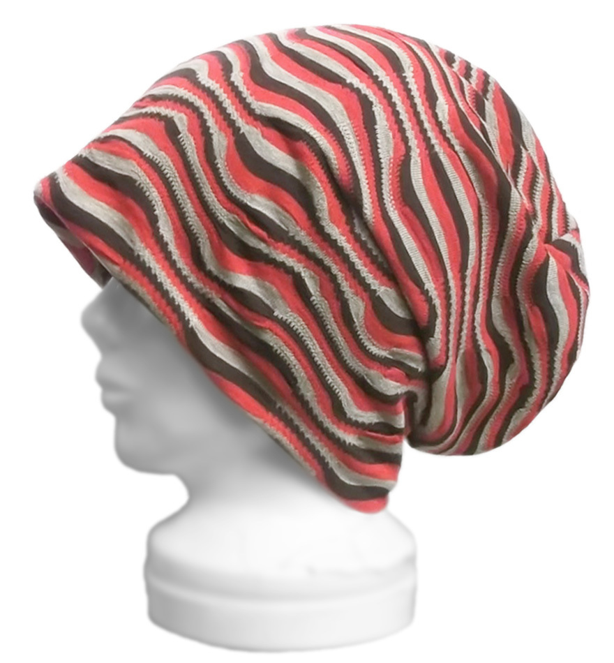 ◇送料無料◇ ハンドメイド◆ルーズワッチキャップ◆変り織ボーダーニット/オレンジmix ◇ゆったり・小顔効果・オールシーズン着用◇拍卖