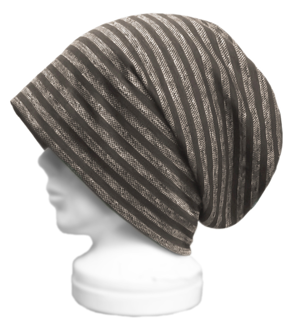 ◇送料無料◇ ハンドメイド◆ルーズワッチキャップ◆ボーダー柄ハーフリネンニット/茶系 ◇ゆったり・小顔効果・オールシーズン着用◇拍卖