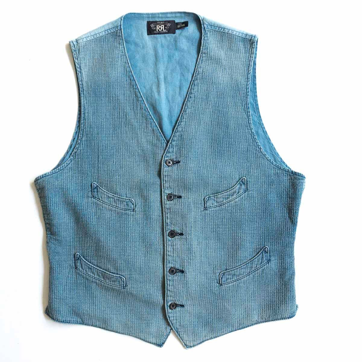 【名作】RRL 【Abrams Indigo Cotton Vest】L 刺し子 ベスト インディゴ ダブルアールエル 2406191拍卖