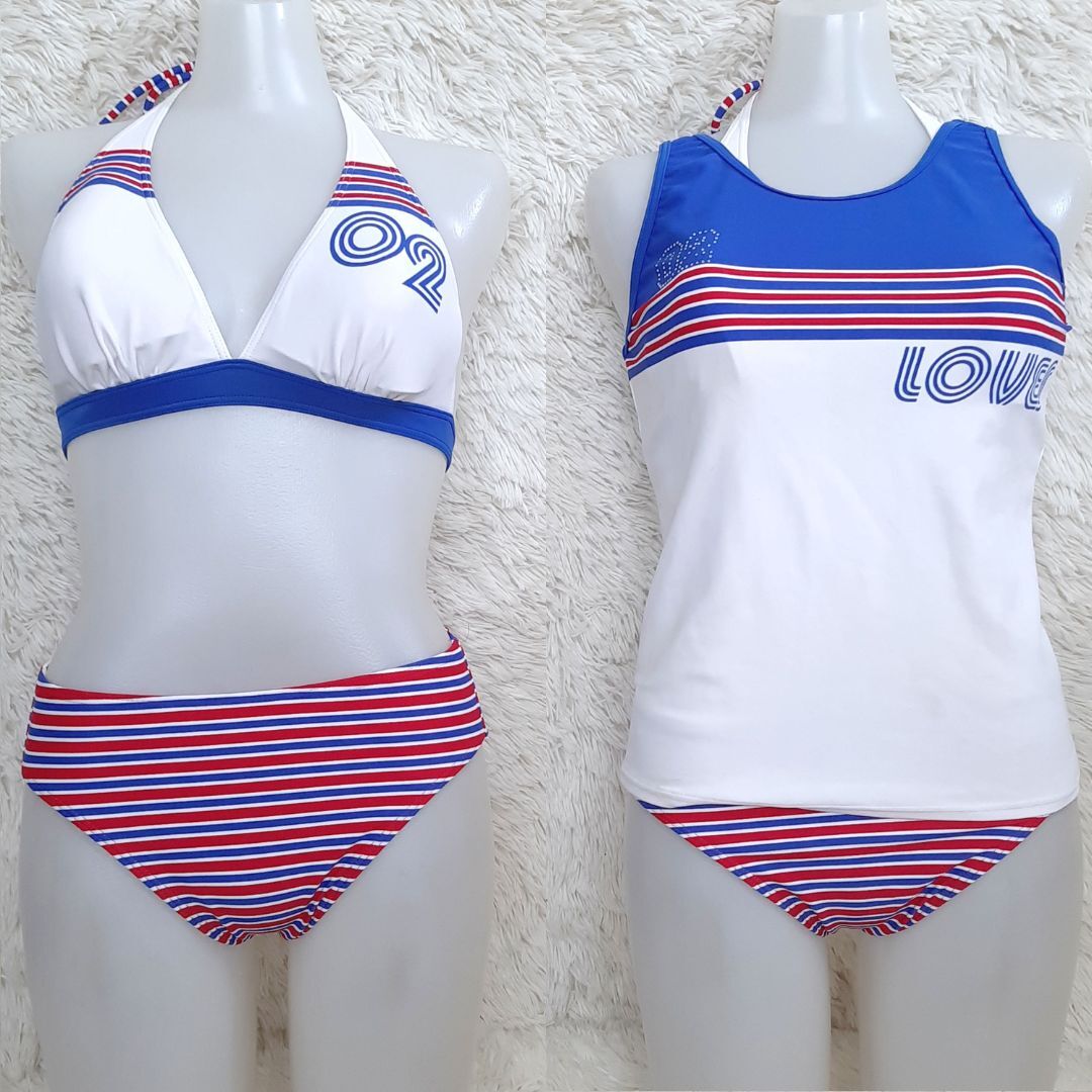 匿名配送★ニッキー ボーダー 切り替え ホルター ビキニ タンキニ セット 水着 赤 ブルー 白 11L&9M V拍卖