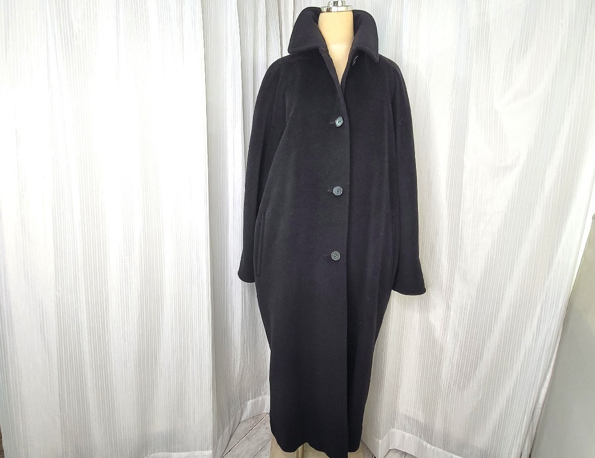 ▲M▲【極美品】MaxMara イタリア製 ロングコート (38)9号 黒 バージンウール100% 銀タグ K2406-275拍卖