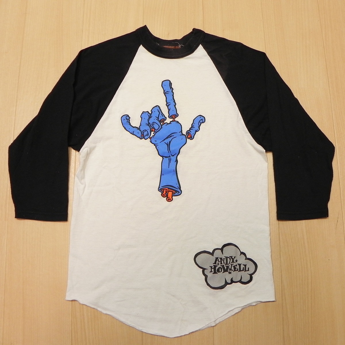 90's ビンテージ "ANDY HOWELL" アンディ ハウエル ★ ラグラン Tシャツ 古着 白 黒 ★e拍卖
