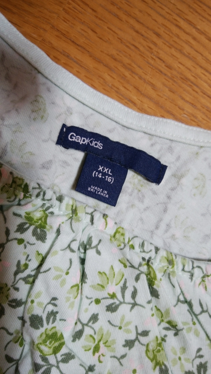 ギャップキッズ Gapkids サイズXXL 美品 ほとんど未使用 ミントグリーン 花柄がかわいい 肩リボン カットソー拍卖