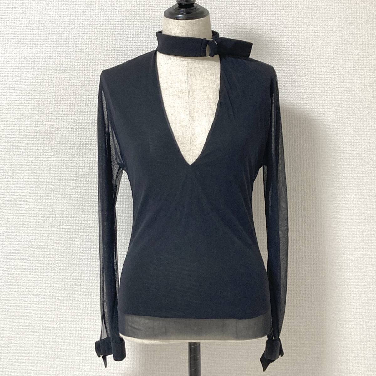 VIVIENNE TAM ベルテッド Vネック メッシュ パワーネット 長袖 カットソー 黒 ヴィヴィアンタム MESH Y2K VINTAGE archive 4050309拍卖