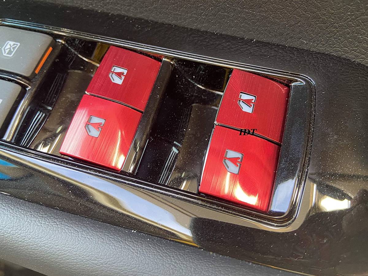80 ヴォクシー アルミ パワーウインドウ スイッチ カバー 赤 ボタン ガーニッシュ 7個セットカスタム パーツ 簡単取り付け 前期 後期拍卖