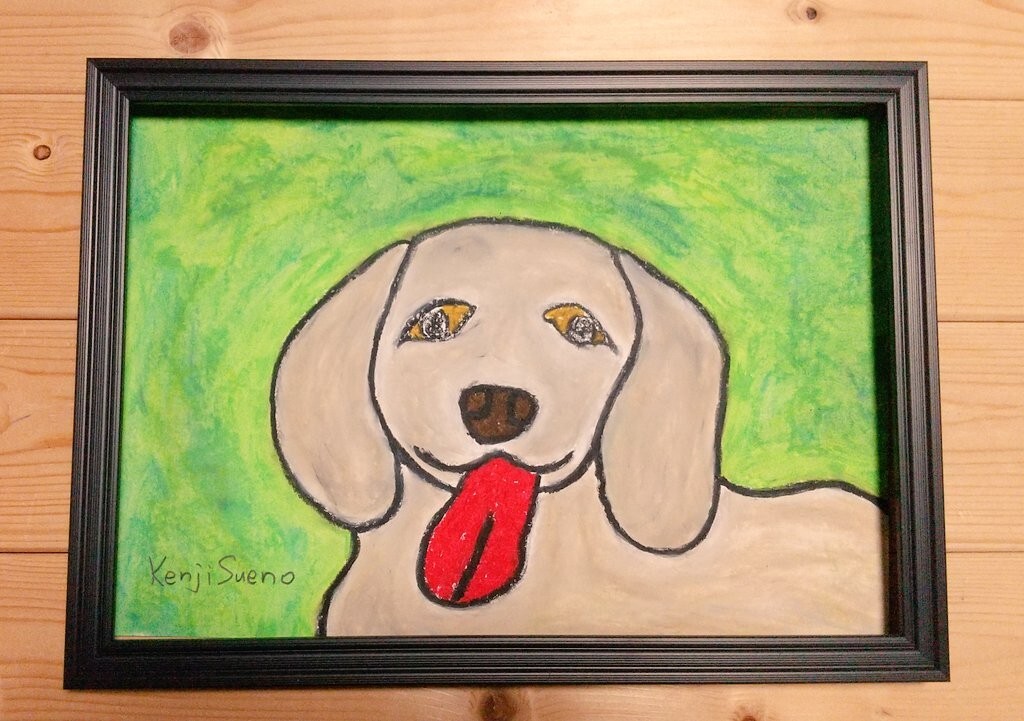 【犬】手描き 肉筆 クレヨン画 絵画 A4サイズ 734,Crayon painting, oil pastel painting, original art拍卖