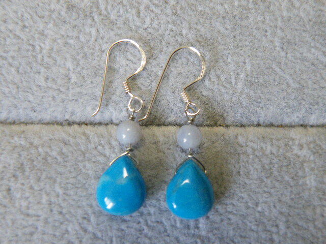 R00015.カラーストン ティアドロップ シルバー925 ハンドメイド ロングピアス 定形外 拍卖