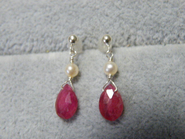 R00038.ルビー シルバー925 ハンドメイド ロングピアス 拍卖