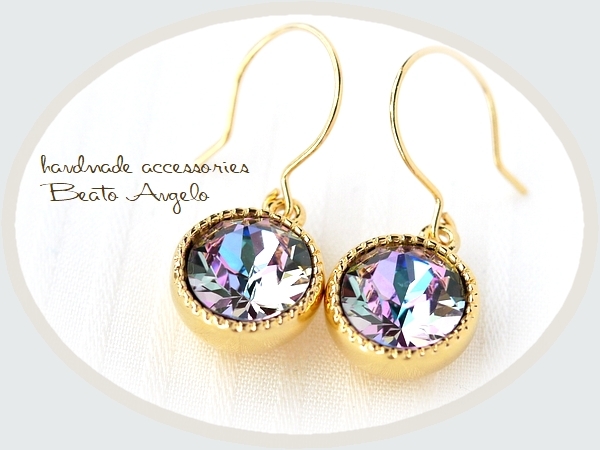◇◇+angelo+スワロフスキー 1088のピアス(p-098)Cヴィトレイルライト G 一粒 パープル チタン 樹脂 イヤリング拍卖
