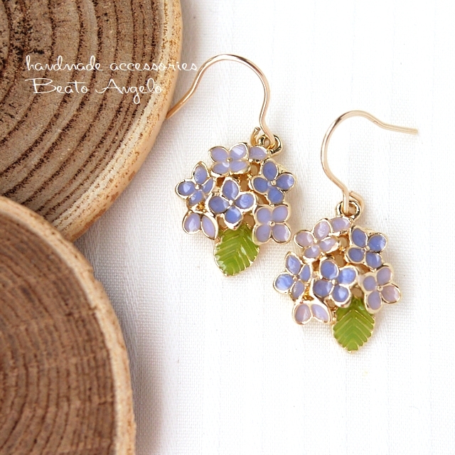 ◇◆+angelo+K14GF 紫陽花の一粒ピアス(p-006)パープル アジサイ フラワーチャーム 花 雨拍卖