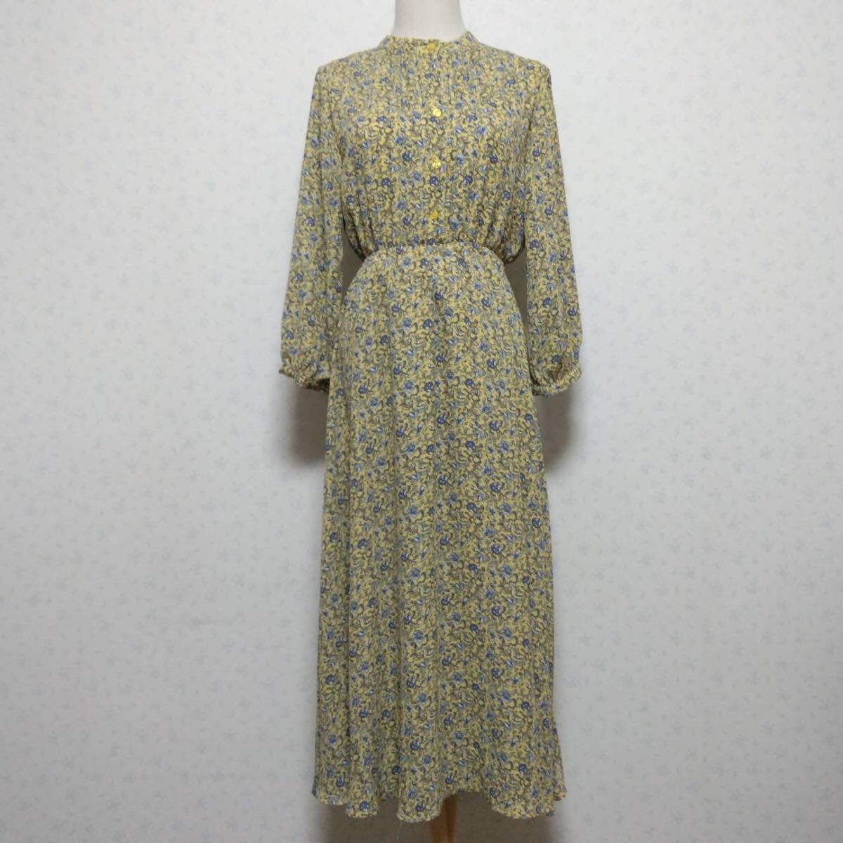 COLZA 花柄 長袖 ロングワンピース フラワー総柄 Mサイズ ポリエステル素材 カンボジア製 レディースファッション拍卖