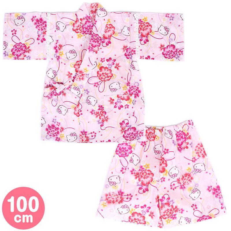 ハローキティ キッズ甚平 100cm さらさら 花 女の子 女児 子供 子ども キャラクター サンリオ sanrio拍卖