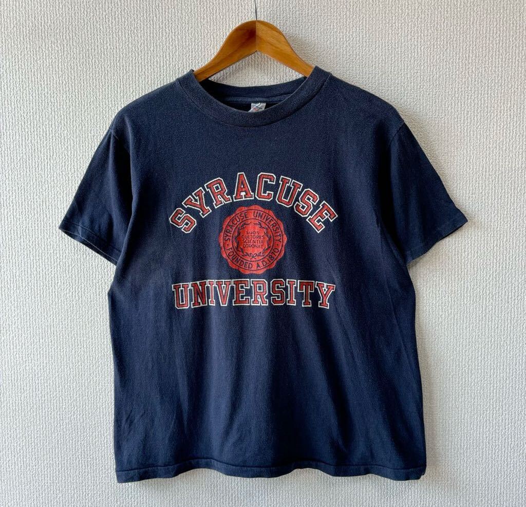 80s USA製 チャンピオン カレッジ プリント Tシャツ L トリコタグ ビンテージ ネイビー拍卖