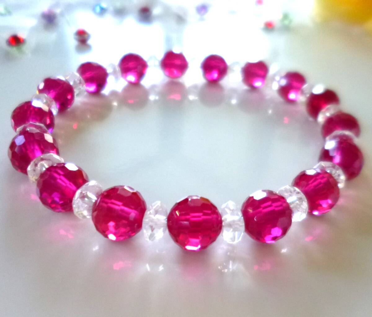 ☆宝石の女王☆情熱☆純愛☆勝利☆カリスマ性☆エネルギー活性☆生命力☆合成ルビー☆ミラーカット☆7月の誕生石☆水晶☆8mm☆16cm拍卖