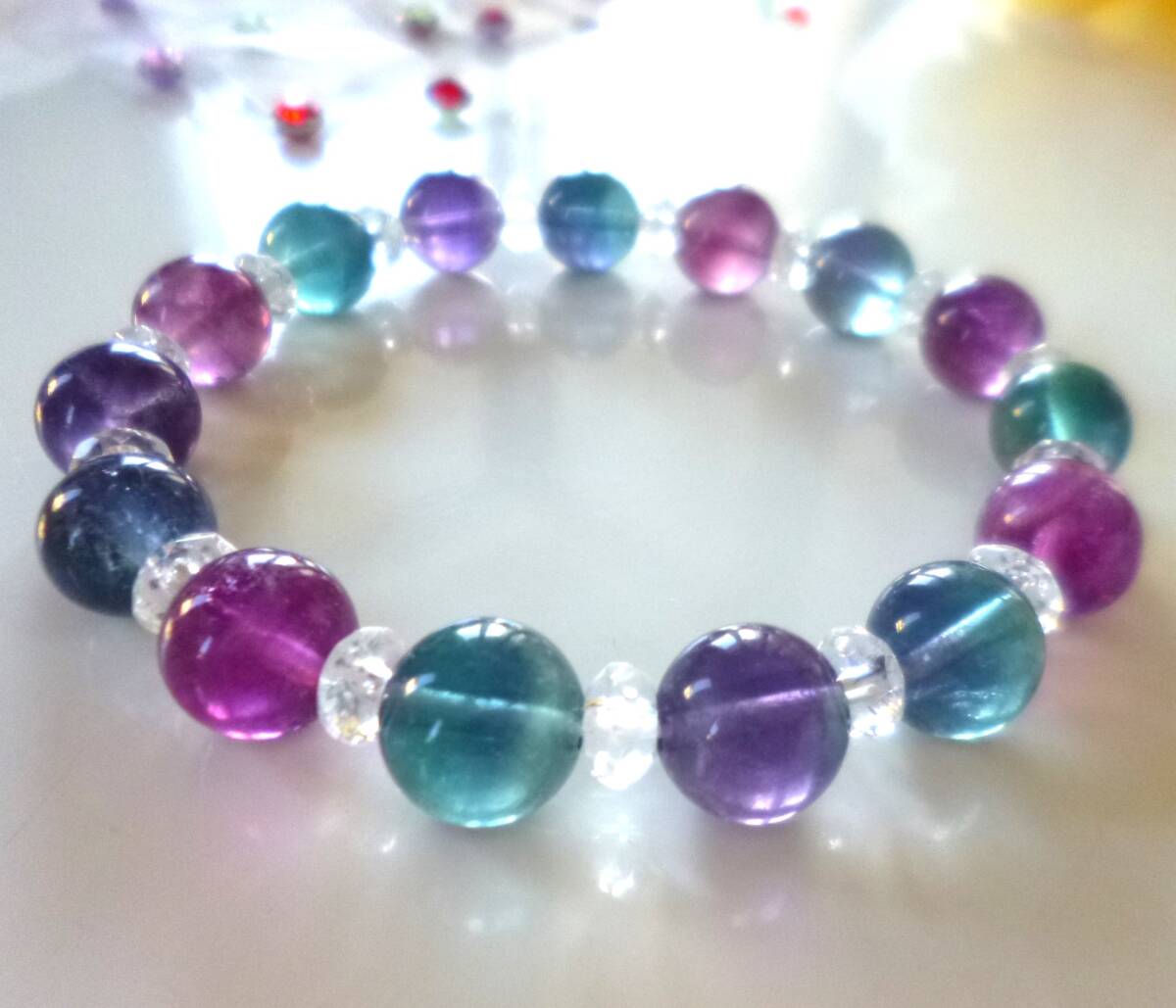 ☆紫陽花☆キャンディカラー☆心のリラクゼーション☆天才の石☆高品質AAA☆レインボーフローライト☆9mm☆15.5cm☆ No.1☆拍卖