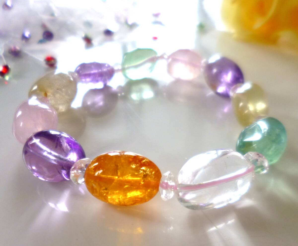 ☆幸運のキャンディ☆カラフルタンブル◇ピンクアメジスト☆ゴールデンシトリン☆ローズ☆ルチル☆フローライト☆レモンクォーツ☆17cm拍卖