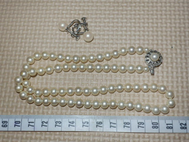 .an19:パール風 シルバー刻印 ネックレス&イヤリング アクセサリー ファッション 小物 まとめて セット 丸玉 拍卖