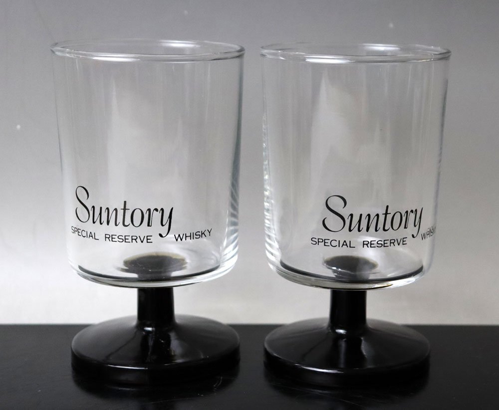 ■W-4023■昭和レトロ サントリー SUNTORY RESERVE WHISKY 足つき グラス セット■拍卖