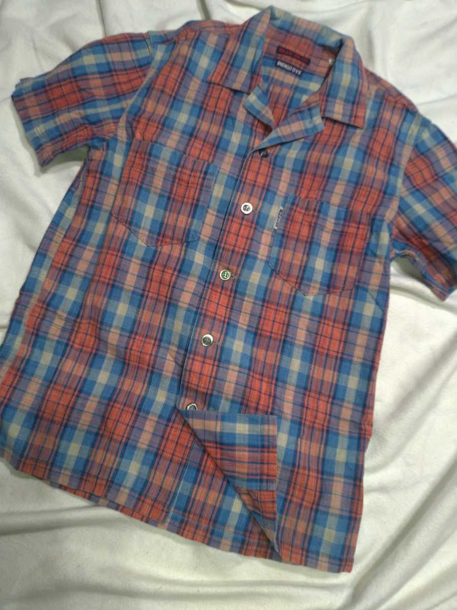 HOLLYWOOD RANCH MARKET ハリラン BLUE BULE INDIGO DYE インディゴ染め チェック 半袖シャツ オープンシャツ サイズ1 メンズ 日本製 拍卖