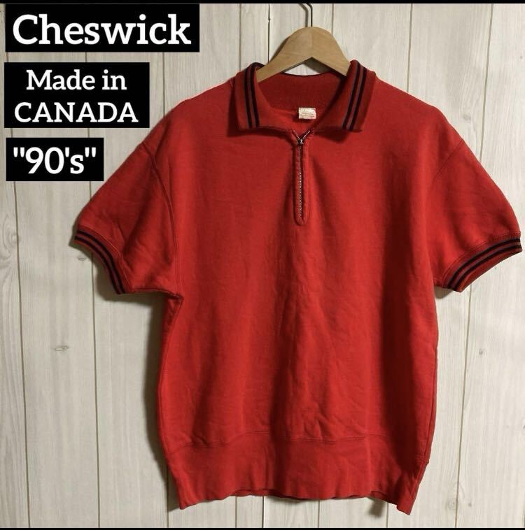90sカナダ製 Cheswickハーフジップ半袖プルオーバースウェットリンガーポロシャツTALONジップ80sオールドヴィンテージ東洋エンターTOYO拍卖