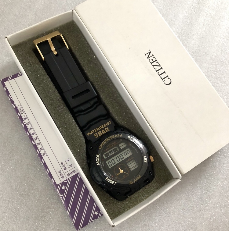 CITIZEN デジアナ 黒 ブラック 時計 アナデジ CHRONO デジタル ウォッチ 好きに も デッドストック FREE WAY シチズン拍卖