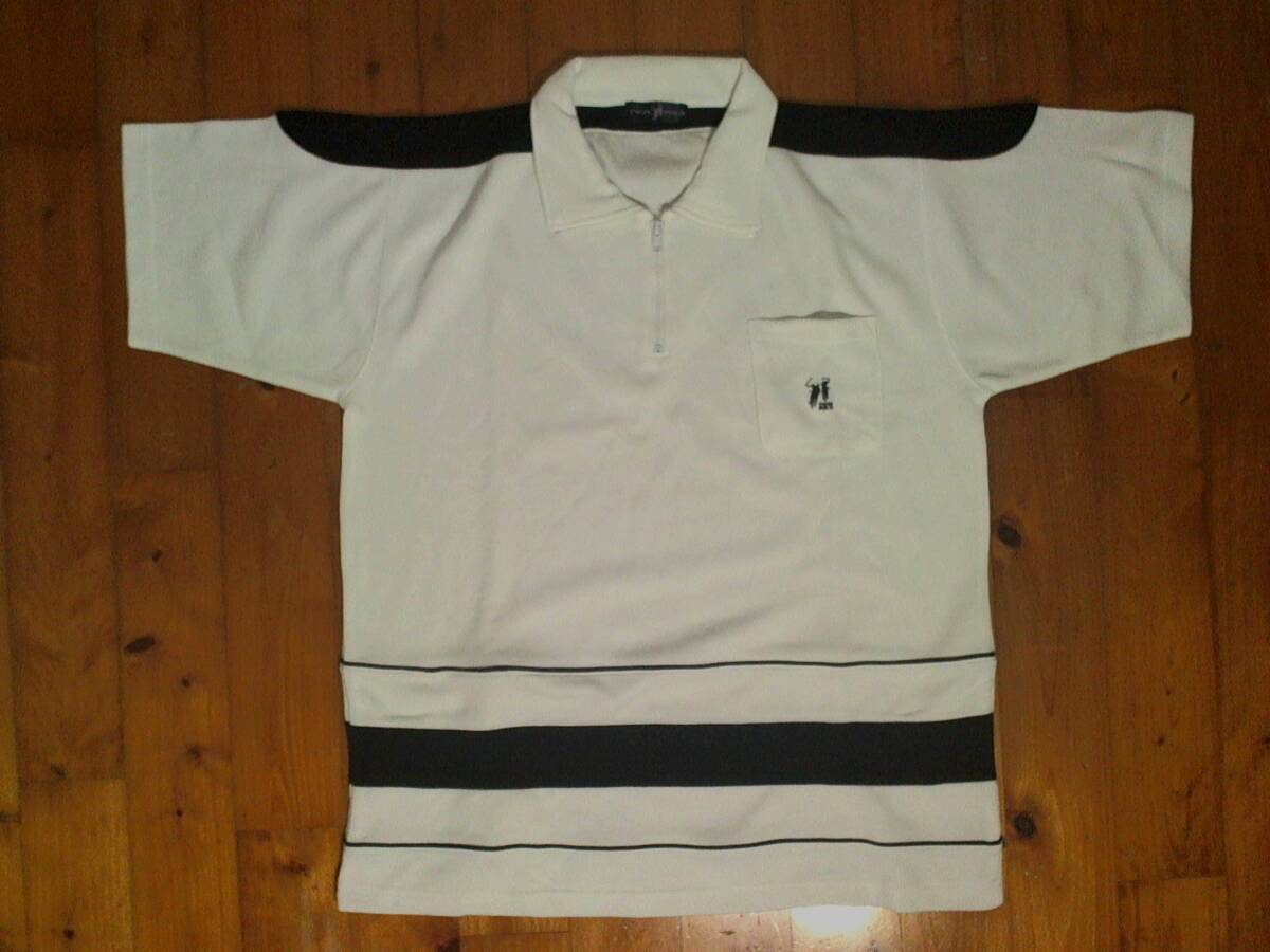 ☆ツインポロ【TWIN POLO】スウェット 厚目 半袖ポロシャツ ハーフボタン半袖シャツ L 白拍卖