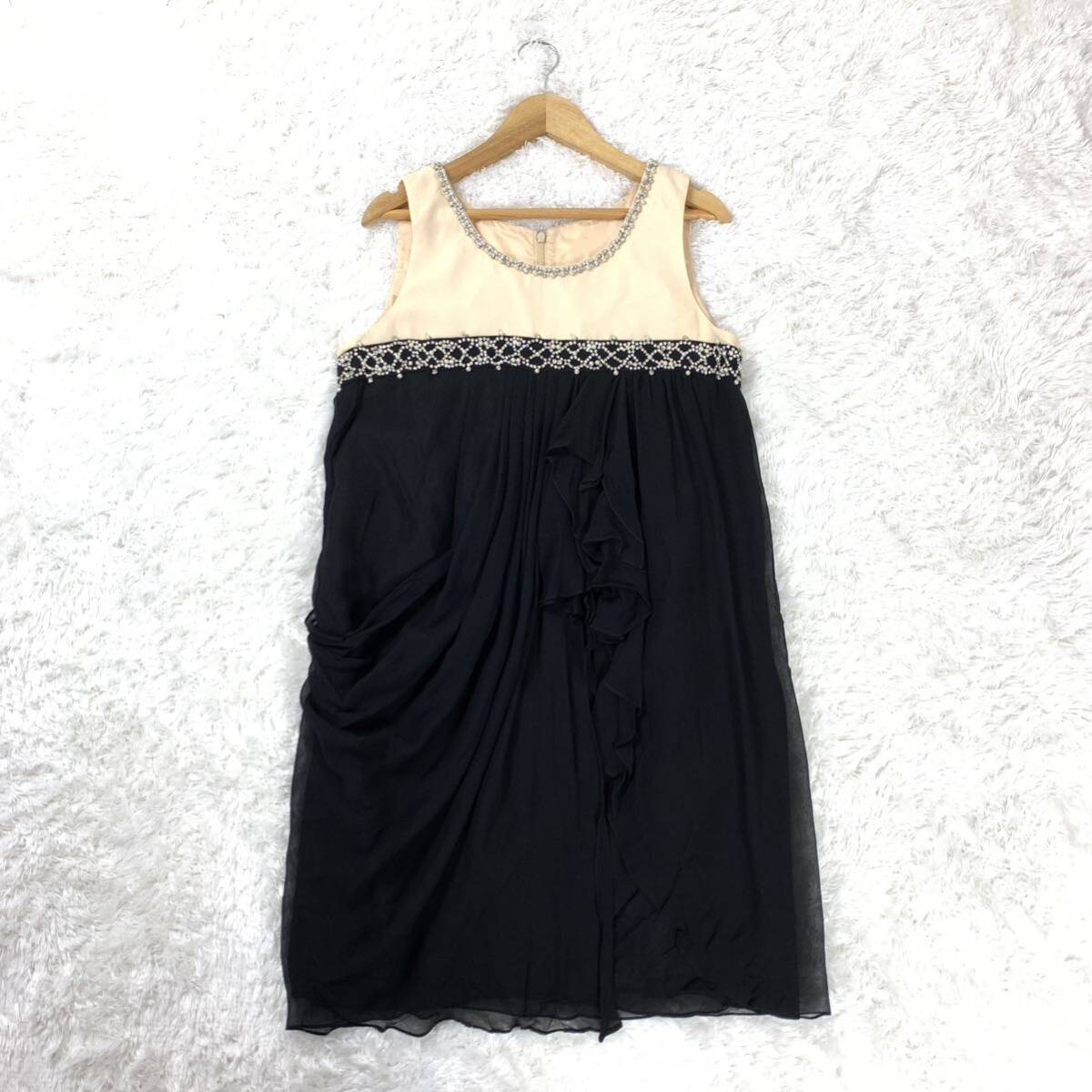 グレースコンチネンタル ノースリーブワンピース ベージュ ブラック パール ビジュー フォーマル シルク100% 36 YA7192拍卖