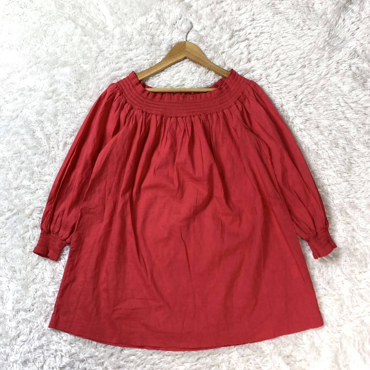 theory セオリー チュニック プルオーバートップス レッド 赤 麻 リネン混 ゆったり S YA7346拍卖