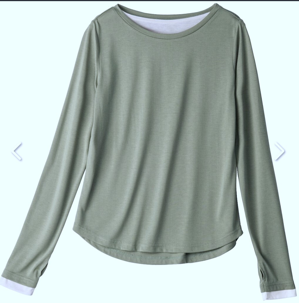 新品 セシール 長袖Tシャツ カットソー UVカット 吸汗速乾 遮熱 指穴付き L L~LL位 カーキ拍卖