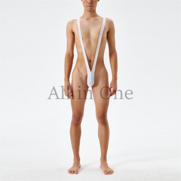 116-67-12 メンズ ツヤツヤ 光沢 セクシー ハイカット ジャンプスーツ 【ホワイト,XL】男性 コスプレ Gストリング Tバック ショーツ .2拍卖