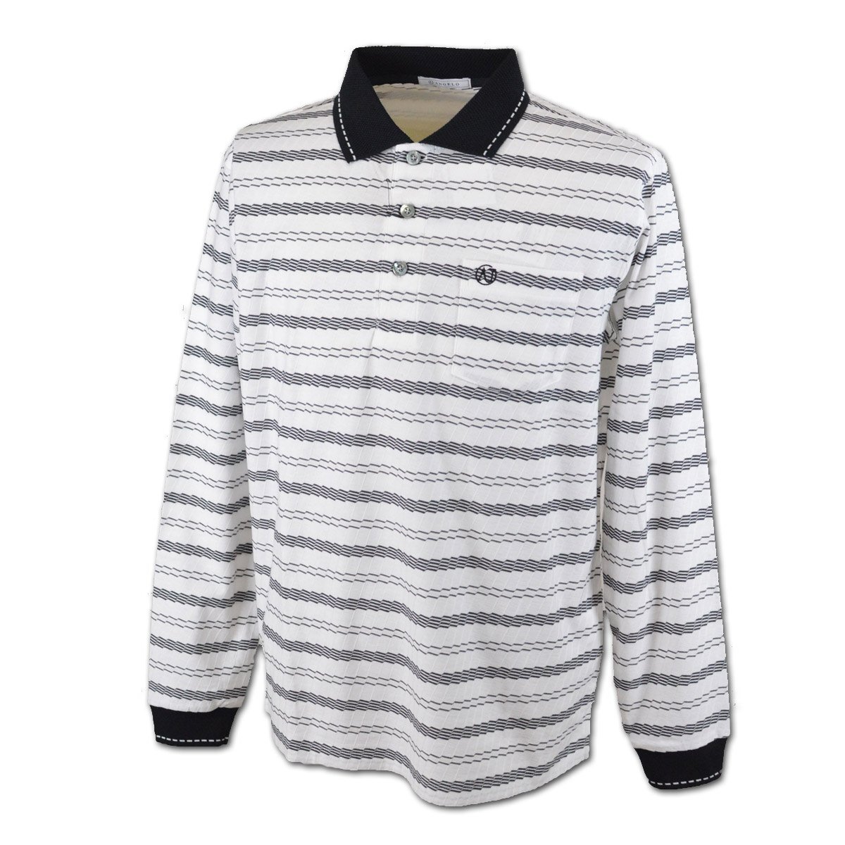 30%OFF【アンジェロ】メンズ 長袖ポロシャツ M(46) 黒×白 41-1802-04-03 ANGELO カジュアル ゴルフ おしゃれ かっこいい 高級素材 @拍卖