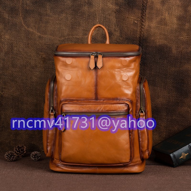 「81SHOP」 本革リュックサック メンズ レザー バックパック レトロ リュック アウトドア通勤通学カジュアル兼用 ディバッグ ブラウン拍卖