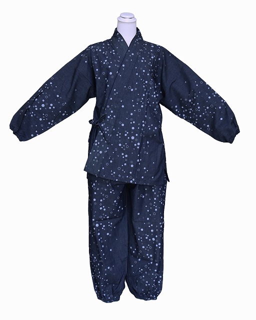 デニムの作務衣 K3318-01L 送料無料 Lサイズ 男女兼用用のサムエ 綿のデニム作務衣 デニムセットアップ ソフトデニム生地で着やすい拍卖