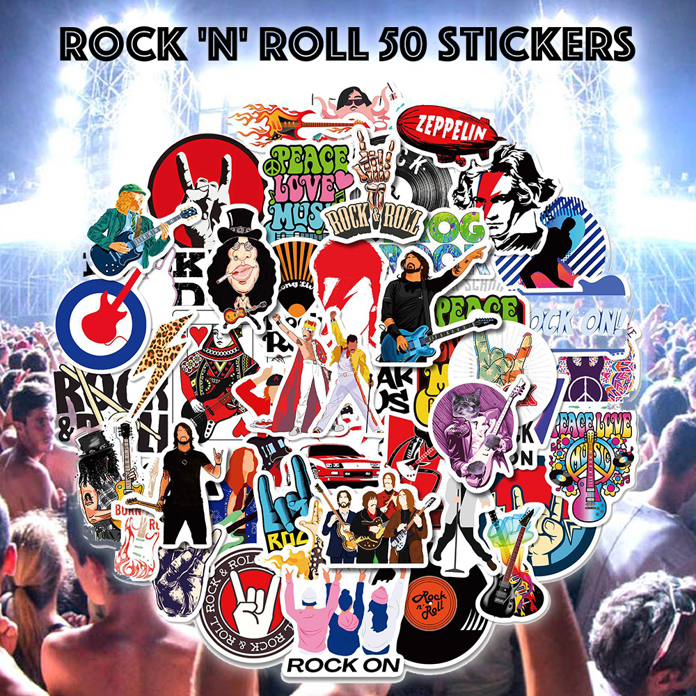 ロックンロール ステッカー 50枚セット PVC 防水 シール Rock 'n' Roll rock バンド ライブ コンサート フェス ギター拍卖