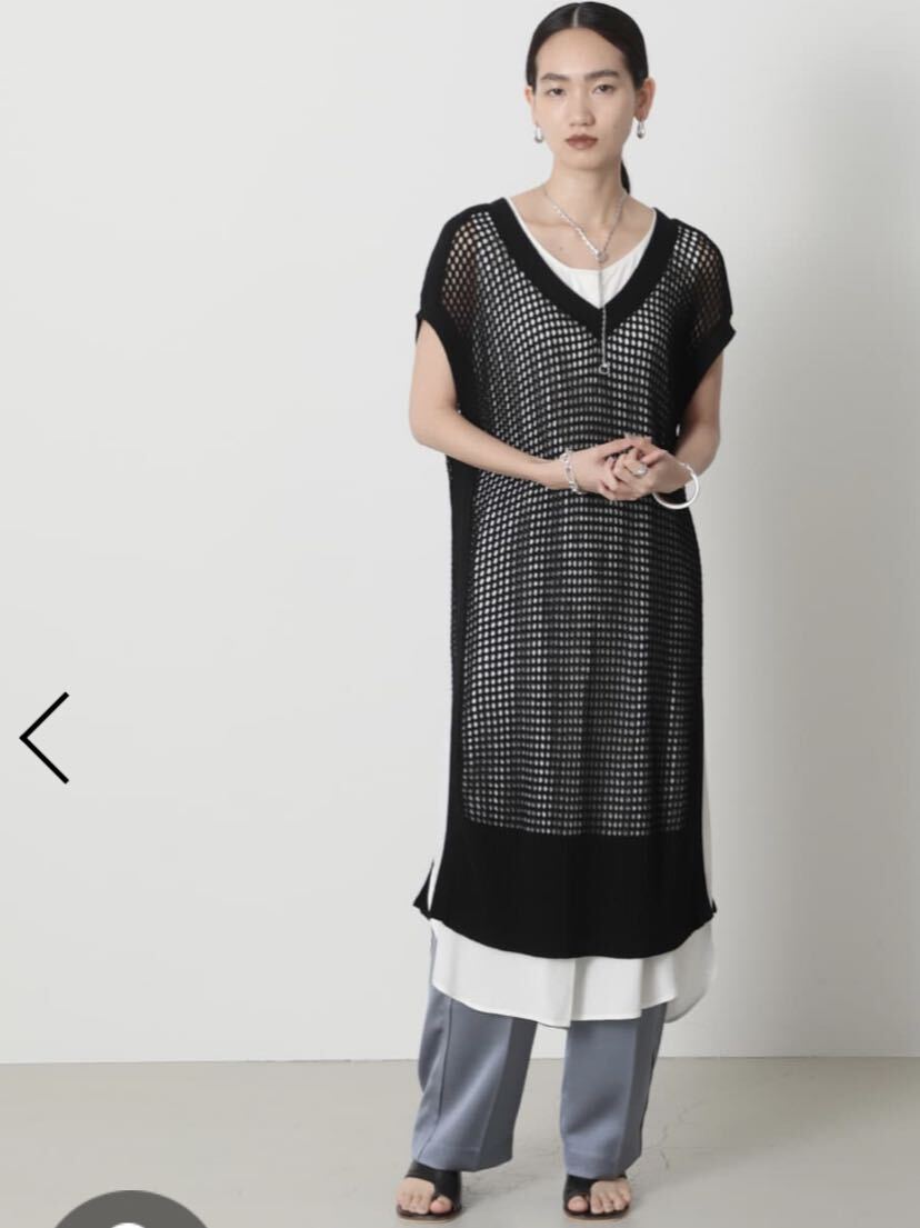 クリーコンフォルト ワンピース メッシュ ノースリーブワンピース 黒 Fサイズ crie conforto レイヤード シアーニット 透け感 ロングベスト拍卖