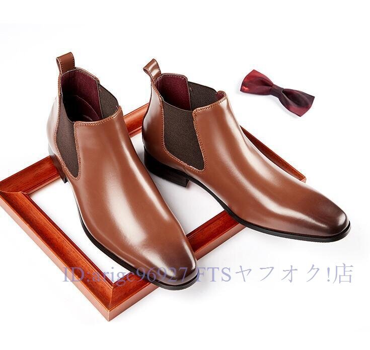 B1387☆新品ショートブーツ メンズ 高級 レザーブーツ トップレイヤー ビジネスシューズ 本革マーティンブーツ 牛革 ハイカット ブラウン拍卖