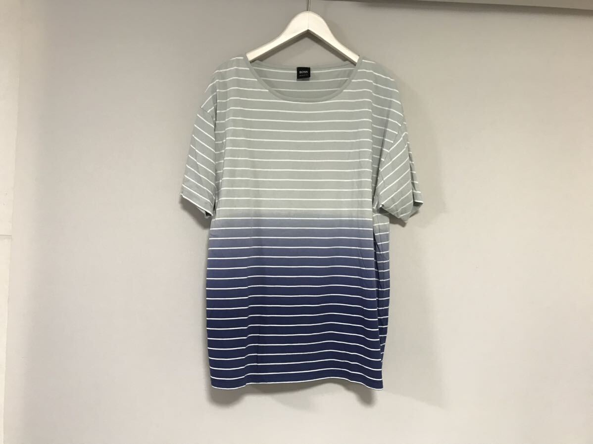 本物ヒューゴボスHUGOBOSSコットンボーダーグラデーション柄半袖TシャツメンズサーフアメカジワークミリタリーゴルフグレーXLポルトガル製拍卖