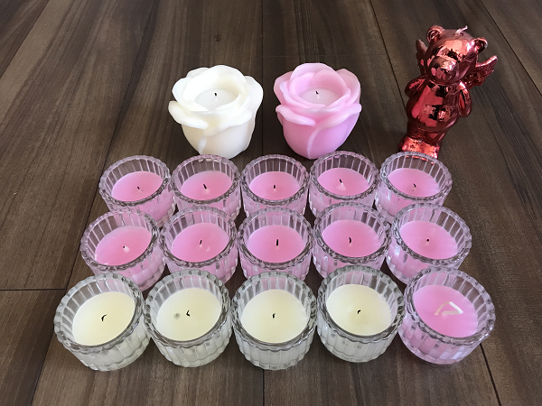 ロウソク 18個セット カメヤマキャンドル 無香 結婚式 ブライダル パーティー テーブルコーディネート ピンク 白 バラ グラス ガラス拍卖